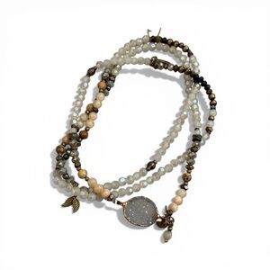 Boho Druzy & Mixed Bead Stretch Wrap Bracelet Necklace Convertible